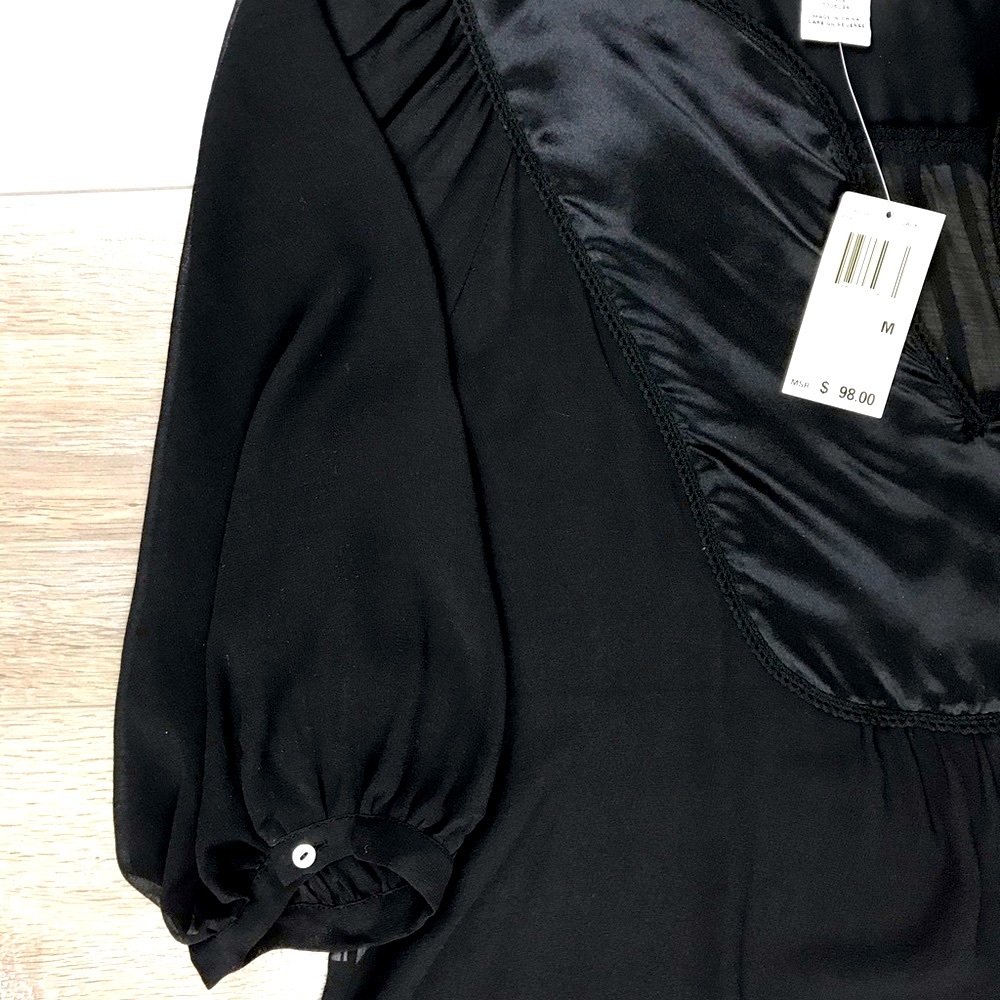 NWT Max Studio Sheer Tuxedo Blouse Black Silk Size Medium - Picture 6 of 8